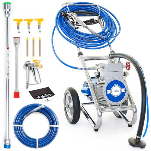 BAUTEC Airless Profi-Farbsprühgerät 1.500 W, 220 bar, 4 l/min » Airless Painter Lackiergerät » Set inkl. 15m Schlauch, Airlesspistole, Lanzen 50/25cm » Farbspritzgerät auch für Dachbeschichtungen