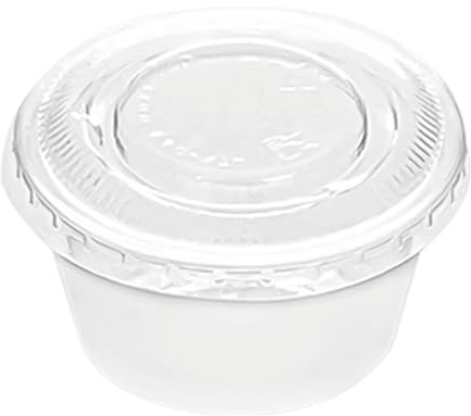 Horeca Collection MAXI PRODUCTS - 250 Salseras Blancas con Tapa Transparente - Botes de Plástico Reutilizables con Tapa para Salsas - Tarrinas Blancas 30 cc - Envases para Salsas - EXTRA RESISTENTES