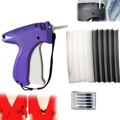 LURNODY Etikettierpistole, Speedy Quick Clothing Fixer, 5 Ersatznadeln + 1000 Heftfäden,Stitchy Pistole Beschädigt die Kleidung Nicht, Kleidungsfixiergerät Kann Kleidung Schnell Modifizieren(Lila)