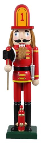 Alipis Weihnachts-Feuerwehrmann-Nussknacker – Feuerwehrmann-Nussknacker Aus Holz. Weihnachts-Nussknacker-Soldatenfiguren. Traditionelle Nussknacker-Verzierung Für Regale Und Tische