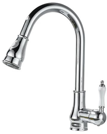 ZYCDP Wasserhahn Küche Retro Ausziehbar, Spülarmaturen Küche Messing Einhand Mischbatterie Küche Küchenarmatur 360 Drehbare Chrom