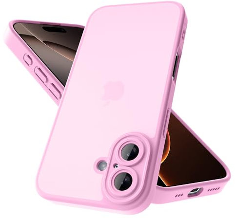 Mootobo for iPhone 16 Plus Case 6.7 inch, Military-Grade Protection 360° Full Body Frosted Translucent Back Phone Cover, Anti-Fingerprint Slim Shockproof Phone Case for iPhone 16 Plus – Pink