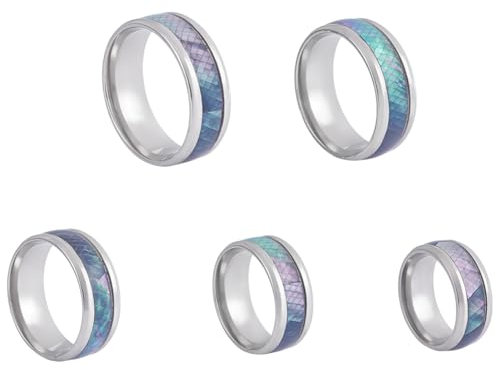 UNICRAFTALE 5 Stk Eheringe Für Männer 6-10 Größe gewölbte Abalone Muschel Einlage Mitte Edelstahl Fingerring Verlobungsring Klassischer Schlichter Ring Zur Schmuckherstellung Geschenk 8mm Breit