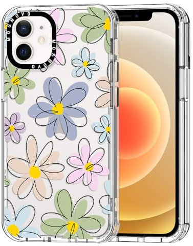 MOSNOVO Case for iPhone 12 & iPhone 12 Pro, [Buffertech 6.6ft Military-Grade Drop Protection] [Anti Peel Off Tech] Clear TPU Bumper Phone Case Cover Design - Linear Blooms
