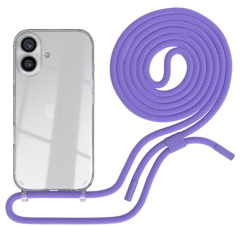 EAZY CASE - Handykette kompatibel mit iPhone 16 - dünne Handyhülle für iPhone 16 Hülle mit Band als Fallschutz Kette zum Umhängen transparente Hülle Silikon in Lavendel Lila