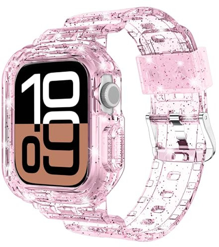Tensea Cinturino per Apple Watch da 38 mm, 40 mm, 41 mm, 42 mm, 44 mm, 45 mm, 46 mm, 49 mm, per donne e uomini, grazioso cinturino morbido con custodia paraurti, accessori da polso per iWatch Ultra