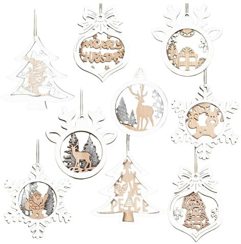 TianWlio Decorazione natalizia da appendere, 9 pezzi, decorazione natalizia rustica, decorazione per albero di Natale, piccole dimensioni (bianco, taglia unica)