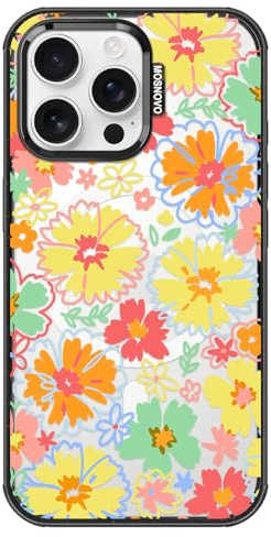 MOSNOVO for iPhone 16 Pro Max Case, Fit for MagSafe, Military-Grade Drop Protection, Shockproof Bumper, Cute Women Girl Magnetic Floral Phone Case for iPhone 16 Pro Max, Retro Boho Hippie Flower/Black