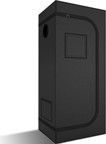 Hydrokultur-Pflanzenzelt mit Beobachtungsfenstern und Bodenwanne, 600D Oxford-Stoff, 60 x 60 x 120 cm, Schwarz