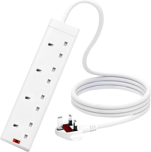 4 Way Extension Lead 3M – Surge Protected Extension Cable UK, 3 Metre Plug Extension Socket Power Strip,Multi Plug Electric Extension Cord for Home, Bedroom, Kitchen & Office (4 Gang 3m)