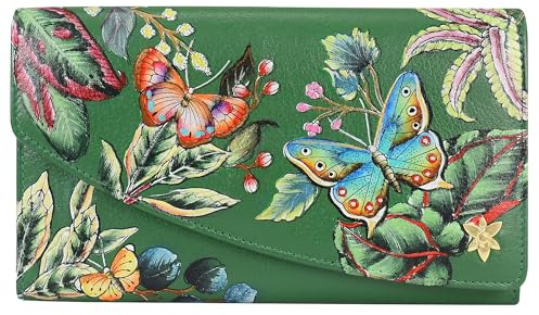 Anuschka Original Akkordeon Echtleder Portemonnaie mit Überschlag für Frauen, handbemalt, mit RFID - Schutz - Dancing Leaves