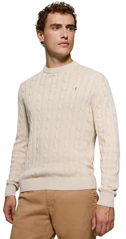 Polo Club Jersey de Punto Trenzado para Hombre - Sweater de Cuello Redondo con Logo Bordado Regular Fit