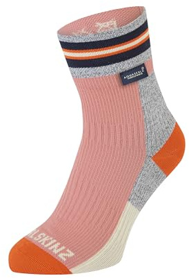 SEALSKINZ Surlingham Waterproof All Weather Ankle Length Striped Cuff Sock, Pink, M