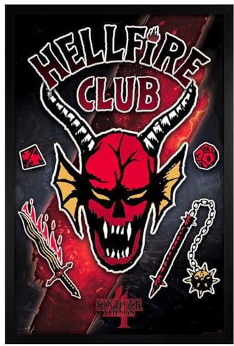 Maxi-Poster Stranger Things, mit Holzrahmen, Hellfire Club, 61 x 91,5 cm, Schwarz