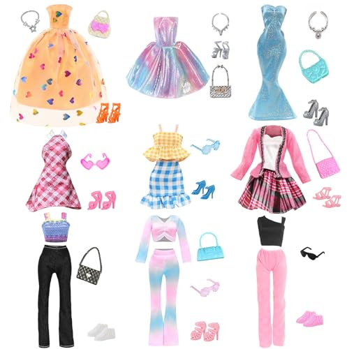 31 Stück Kleidung und Zubehör für 11.5 Zoll Doll 9 Outfits Kleid Casual Wear Fashion Set Pailletten Set 9 Schuhe 13 Zubehör Brille Halskette Hut Weihnachten Geschenke für Mädchen