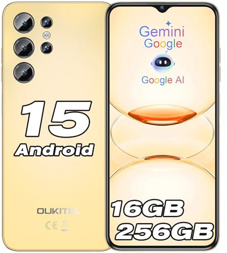 OUKITEL C1 Pro Telephone Portable Android 15, 16GO+256GO/1TO Smartphone Pas Cher, 6.52 HD+ Écran, Batterie 5150mAh, Caméra 13MP Téléphone, Dual 4G SIM/Fingerprint/OTG/Prise 3.5mm/3 Card Slots
