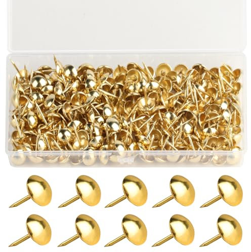 320 Pcs Upholstery Nails, Upholstery Tacks Pins, Furniture Decorative Thumbtacks, Antique Push Studs Pins, Drawing Picture Chairs Carpet Nails Studs Tacks - 11x17 MM (Gold)