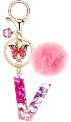 MWOOT Porte Clés lettre V pour Femme, Porte Cle Initiale Rouge, Alphabet Charmes en Résine pour Décor Porte Clef Voiture Sac à Main