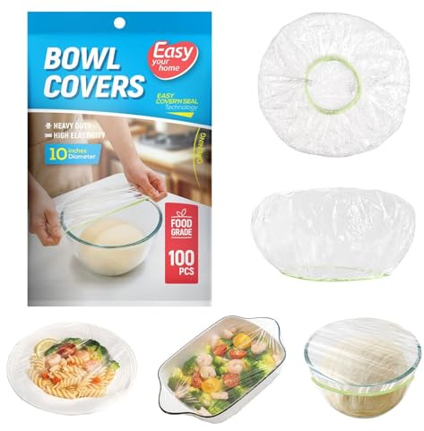 100PCS 10Inch Bowl Covers, Food Cover Dish Covers, Elastic Stretch Food Storage Lids, BPA-Free Plastic Wrap for Sourdough Proofing Meal Prep Fresh Keeping