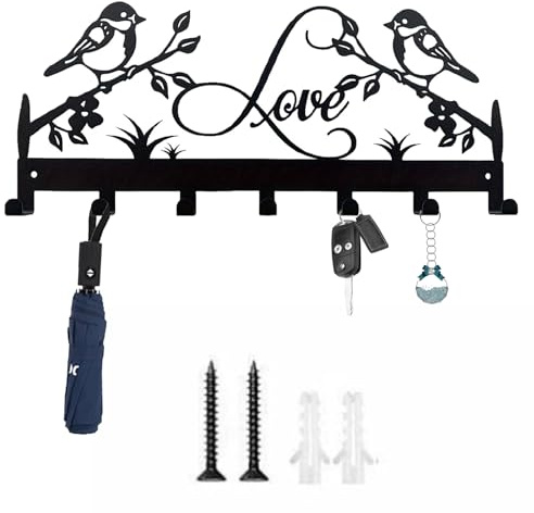 FENGCHUANG Schlüsselhalter aus Metall 12 x 26 cm Vogel | Schlüsselhaken für die Wand Wand-Schlüsselanhänger 7 Haken Schlusselbretthaken Edelstahl für Küche Eingang Flur Schlafzimmer