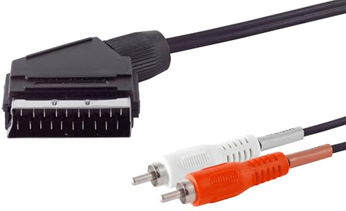 1aTTack.de 1x 2m - SCART auf 2 Cinchstecker Audio Kabel SCART-Stecker zu RCA Stereo Audio Adapterkabel für TV DVD Receiver Stereoanlage Schwarz