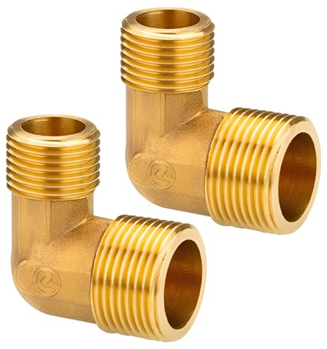 2 fogli in ottone 90 gradi, 3/4 AG su 1 AG, angolo in ottone 90°, filettatura esterna da 3/4 pollici x filettatura esterna da 1 pollice, raccordi per sanitari, adatti per acqua potabile
