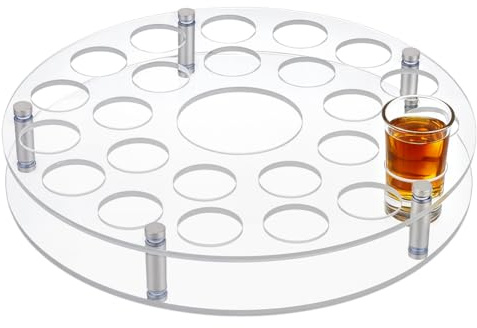 Peacoblue 25er Shot Tablett Halter,Acryl Display Schnapsbrett | Transparenter und schwarzer Shotglasständer mit stabilem Fuß, Flaschenöffnung für Party, Bar, Club und Hausbar