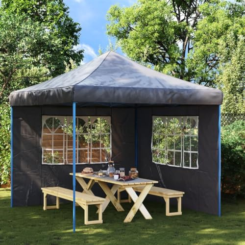 Partyzelt-Seitenwände 2 Stück mit Fenster, PE Anthrazit, 300x195cm, UV- & wasserbeständig für Outdoor-Pavillon, Garten-Pergola, einfache Montage