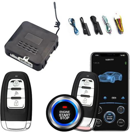 Système Alarme Voiture sans Clé – Démarrage Moteur Bouton Poussoir Kit | Complet, Sécurisé Contrôle Télécommande Et Smartphone pour Automobiles, Camions Et Véhicules Divers
