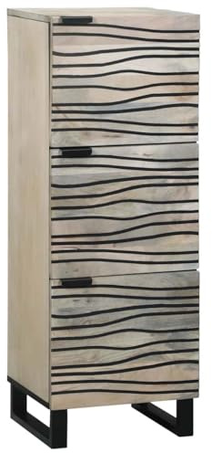 GeenYuu Medienlagerungsschränke & Regale Weiß 40x33x110 cm, Massives Mangoholz Hochboard mit 3 Türen, Schmale Kommode für Wohnzimmer, Vielseitiger Stauraum