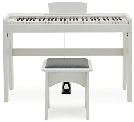 Keynote Kinder-Digitalpiano 61 Tasten mit Bank, Weiß | Für Kinder-Anfänger, 10 Sounds mit 61 Tasten in voller Größe, Sustain-Pedal, Kopfhörerausgang für leises Lernen