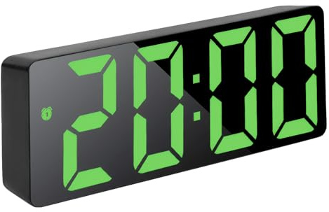 Pmqs LED Wecker Digital mit Datum Temperatur Schlummerfunktion Helligkeit Einstellbar, LED Tragbarer Wecker USB-Aufladung, Tischuhr Digital für Nachttisch Schlafzimmer Büro Grün