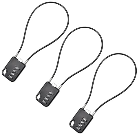 3 pièce Cadenas Code 4 Chiffres avec Câble 30 cm Petit Cadenas à Combinaison Cadenas à Câble de Valise Ø 3 mm Haute Sécurité pour Valises Bagages Casier Coffres à Outils Poubelles Casques