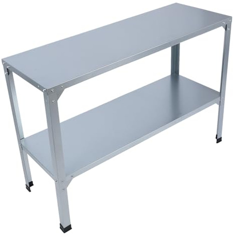 Nosqew Metal Potting Bench Heavy Duty Galvanized Iron Double Layer Greenhouse Potting Table with Rubber Feet for Indoor Outdoor Use Rustproof Workstation Garden Backyard Patio Porch