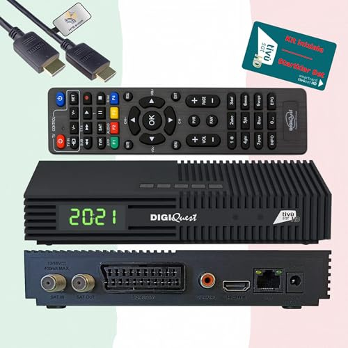 DIGIQuest Ti9 HD Sat-Receiver mit TivùSat HD Karte aktiviert, HTS eCom HDMI | Tivu zertifiziert, DVB-S2, Full HD 10Bit HEVC, Italien TV, Rai, Mediaset, LA7, Hotbird 13°, USB, 12V-Betrieb