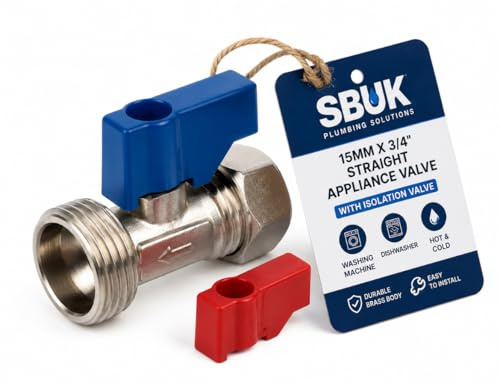 Washing Machine & Dishwasher Straight Tap Connector Valve 15mm x 3/4” BSP | Hot & Cold Water Inlet Isolation Valve | Silver Chrome Finish