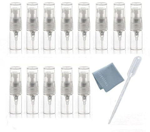 Elfenstall- 10 20 30 pcs Mini clair 2 ml 5/8 DRAM Atomiseur Flacon Spray Bouteille en verre vide de parfum rechargeable échantillon Bouteille Chiffon de nettoyage pour voyage fête