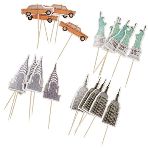 Dovewill Lot de 24 figurines de taxi New York Empire State Statue Liberty Décoration de cupcakes Mariage Noël Maison Fête