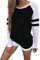 Famulily Women's Long Sleeve Baseball Tee Shirt Crew Neck Colorblock Striped Tops(Black,Large)