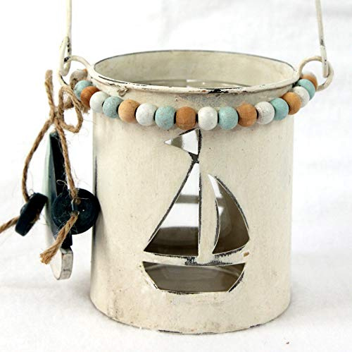 Windlicht Metall Glas 9x8cm Maritime Dekoration Boot mit Glaseinsatz zum Anhängen oder Hinstellen