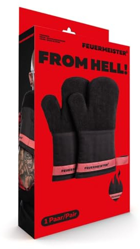 Feuermeister Ofenhandschuhe in der Farbe Schwarz/Rot aus Baumwolle und Polyester, hitzebeständig bis 250 °C, Länge: 35cm, 9180FM101