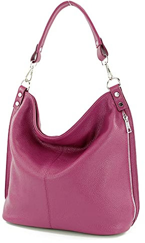 modamoda de - T177 - ital. Damen Schultertasche aus Leder, Farbe:Bordeauxviolett