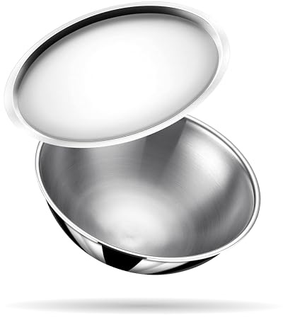 stahl StahlTriplement Tasla avec Couvercle I Batterie de Cuisine Triplement I Tasla Kadai Tri Ply avec Fond à Induction I Artisan 4624, diamètre 24 cm, 2,4 L (pour 4 Personnes)