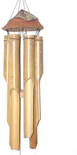 Bambus Windspiel mit Kokoshaar längstes Rohr 50 cm Garten-Deko Bambus-Klangspiel mit harmonischem Ton und warmem Klang Feng Shui