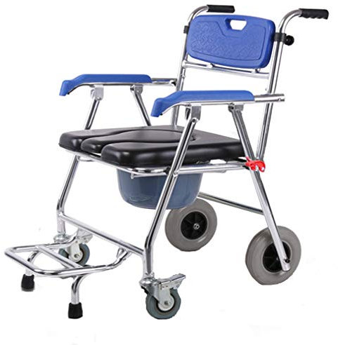 Aluminiumlegierung Toilettenrollstuhl,Fahrbarer Toilettenrollstuhl,Klappbarer Toilettenrollstuhl,Lenkrollen aus Verzinktem Stahl 360 ° Universalbremsrad Klappbares Fußpedal