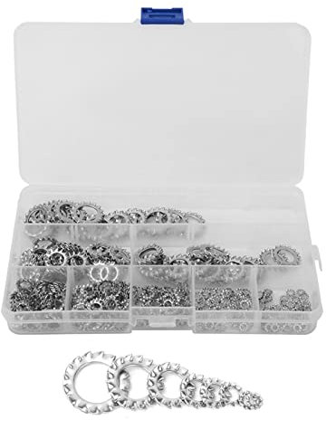 300 Piezas Kit de Surtido de Arandelas de Bloqueo de Estrella de Diente Externo Arandela de Bloqueo dentada Junta dentada Externa Anti-Floja de Acero Inoxidable 304 M2.5 M3 M4 M5 M6 M8 M10 M12
