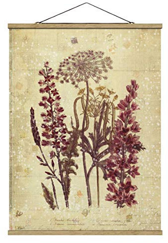 Bilderwelten Stoffbild mit Leisten Vintage Leinenoptik Blumen Hochformat 4:3 46.5x35cm Eiche