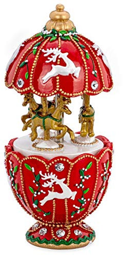 kleine farbige Kunststein Kinder Spieluhr Weihnachten - Motiv Karussell mit Rentieren - mit Melodie We wish you a merry Christmas - 16,5 cm hoch