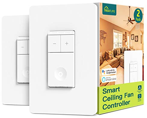 TREATLIFE Smart Ceiling Fan Control, 4 Speed Fan Switch, White, Remote Control, Automatic Operation