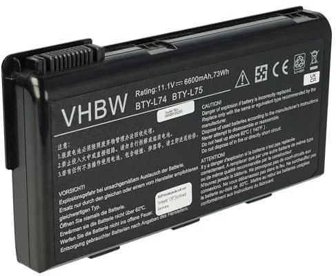 vhbw Batería Recargable reemplaza MSI 957-173XXP-102, BTY-L74, BTY-L75, MS-1682 para Notebook (6600 mAh, 11,1 V, Li-Ion)